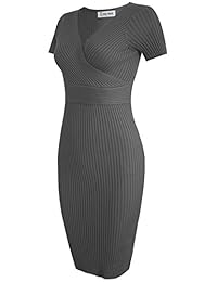 TAM WARE Vestido midi de punto ajustado con envoltura de sobrepelliz para mujer