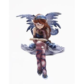 4 Inch Purple Fairy Sitting and Reading a Book Statue Figurine, Blue