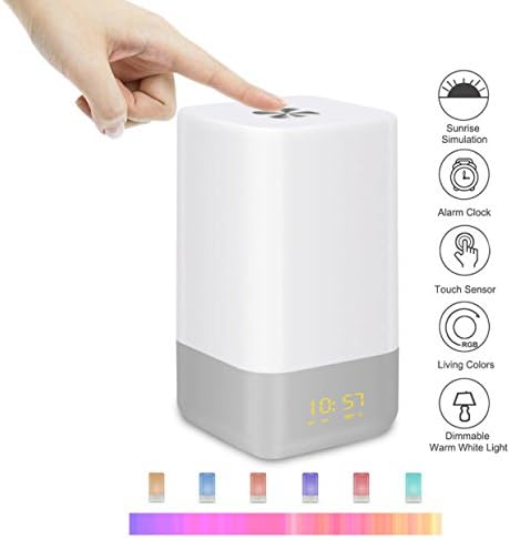 BEROSS Wake-Up Light Alarm Clock Touch Sensor Bedside Lamp Night Light Atmosphere Mood Light with 5 Natural Sounds and Sunrise Simulation Rechargeable LED Color Changing (Wake Up Light)