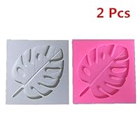 Youzpin 2 Pcs Monstera Leaves Cake Decoration Silicone Mold,DIY Fondant Cake Decorating Mold,Chocolate Sugar Craft Baking Pan Clay Mold(White&Pink)