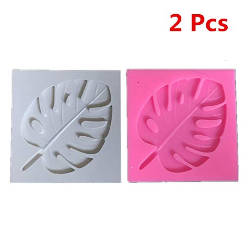 Youzpin 2 Pcs Monstera Leaves Cake Decoration Silicone Mold,DIY Fondant Cake Decorating Mold,Chocolate Sugar Craft Baking Pan Clay Mold(White&Pink) - Thumbnail 5