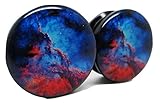 Nebula Blue & Red Galaxy Ear Plugs - Acrylic Screw-On - 10 Sizes - Pair