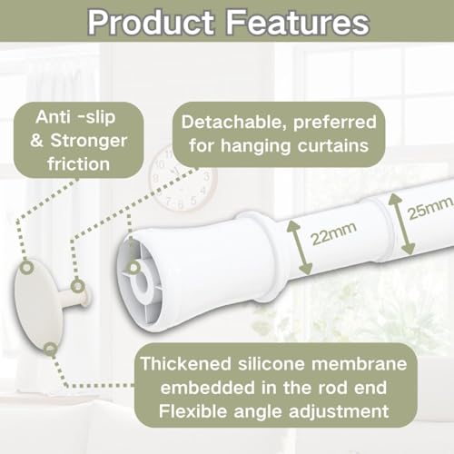 Telescopic Spring Tension Rod Extendable Curtain Rod No Drilling Extendable Window Tension Rod Adjustable Curtain Pole No Screws for Kitchen,Closet,Bathroom, 85-160 cm (33.5-63.0"), White