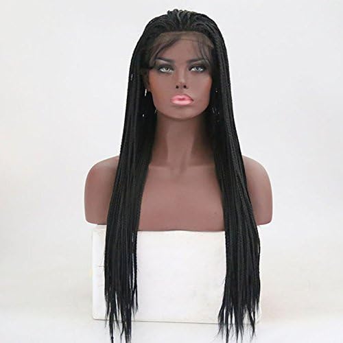 Rongduoyi Synthetic Lace Front Wig Heat Resistant Micro Braided Wigs African American Hair Braiding Styles With Baby Hair Long Black Hair Color 24Inch