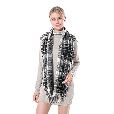 Women Winter Warm Plaid Cashmere Scarf Soft Lightweight Circle Loop Knitted Shawl Wrap with Tassel Women Winter Warm Plaid Cashmere Scarf Soft Lightweight Circle Loop Knitted Shawl Wrap with Tassel