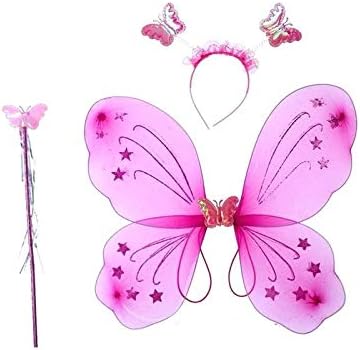 Kala Decorators Fairy Butterfly Hot Pink Wings-Set of 3 has Magic Wand,Hair Band,Wings for Birthday,Fairy Tail Competition
