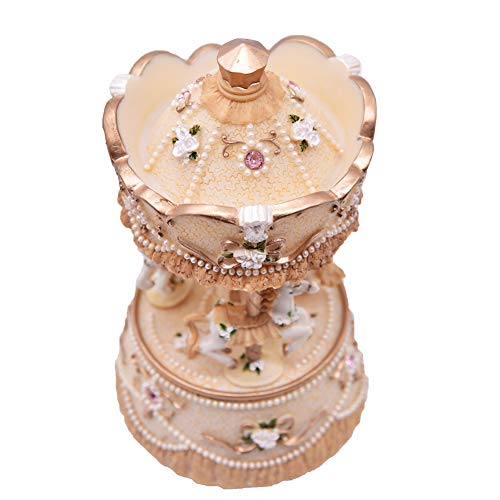 YouTang Clockwork Mechanism 3-Horse Carousel Music Box Melody Carrying You from Castle in The Sky(Laputa)(Yellow)