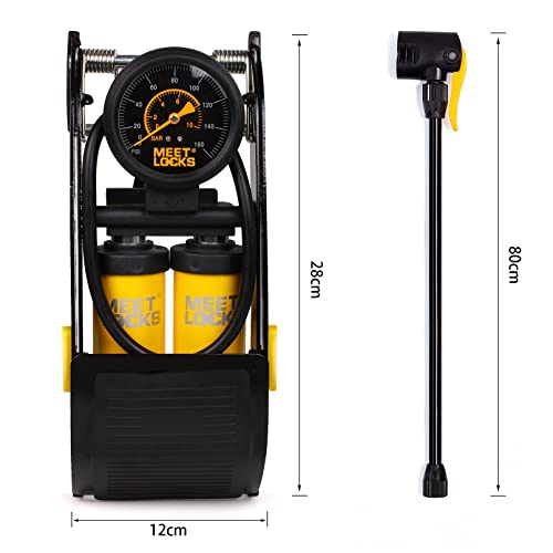 MEETLOCKS Double Cylinder Barrel Bike Foot Pump160PSI Aluminum Body