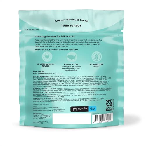 AMAZON BRAND – KITZY HAIRBALL CONTROL CRUNCHY AND SOFT NATURAL CAT CHEWS, TUNA, 16 OZ