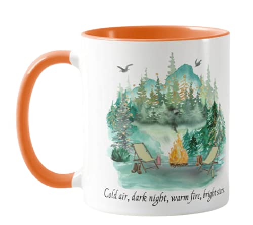 Vixar Camping Tent Forest, Cold air Dark Night Warm fire Bright Stars Holiday, Ceramic Mug Cup Coloured,11oz, Novelty Gift, Joke (Orange)