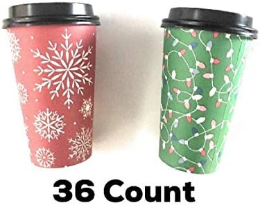 Christmas Paper Coffee Cups With Lids (36 Count) 16 Ounce Disposable Hot & Cold Cups Coffee Party Tea Holiday