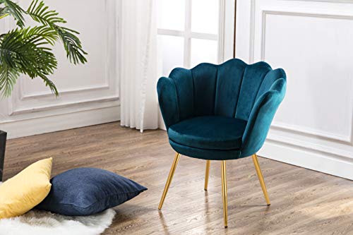 Kmax Living Room Chair, Mid Century Modern Retro Leisure Velvet Accent Chair with Golden Metal Legs, Vanity Chair for Bedroom Dresser, Upholstered Guest Chair - Blue Green