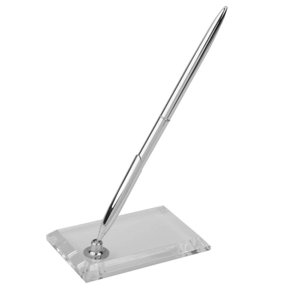 Toyvian Rectangular Pen Holder Signing Pen Set for Wedding Guest Book Engagement Silver Marker Metallic with 360 Degree Rotating Base