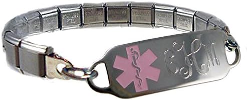 Womens Medical ID Alert STRETCH bracelet PINK Medical Emblem FREE ENGRAVING FREE WALLET CARD