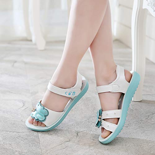 Respctful✿Kids Girl Leather Sandals Causl Open Toe Adjustable Flat Hook & Loop Shoes Cute Flower Outdoor and Indoor Mint Green