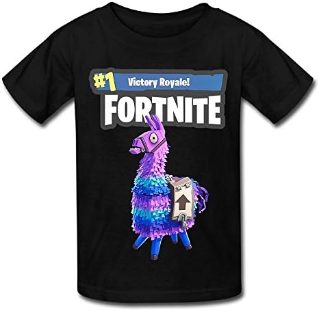 Hansomenn Youth Fortnite Llama #1 Victory Royale Cotton Comfort Crew Neck Tshirts Kids Tees L Black
