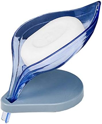TONGDAUR Creative Leaf Drain Soap Brush Storage Rack Free Punch Soap Shelf Sponge Rack Bathroom Drainage Soap Box (Color : E blue, Size : Free)