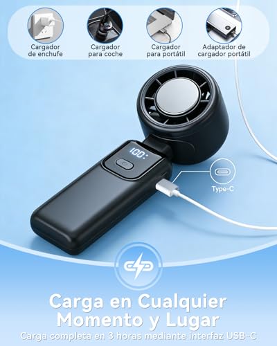 Ventilador Portatil, Ventilador Portátil Recargable para Colgar al Cuello, 5 Velocidades Ajustables, Bajo Ruido de Viento, Ventilador USB, Ideal para la Escuela, la Oficina y Los Viajes (Gris)