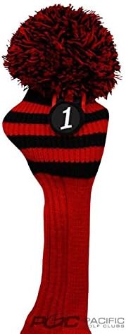 Pacific Golf Clubs #1 Red Black Limited Edition Driver Head Cover Fits 460cc Drivers Tour Knit Retro Vintage Pom Pom Classic Long Neck Headcover