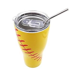 DeanFire 30oz Softball Tumbler Cups with Lid and Straw, Sports Coach Travel Coffee Mug, Stainless Steel,Vacuum Insulated…