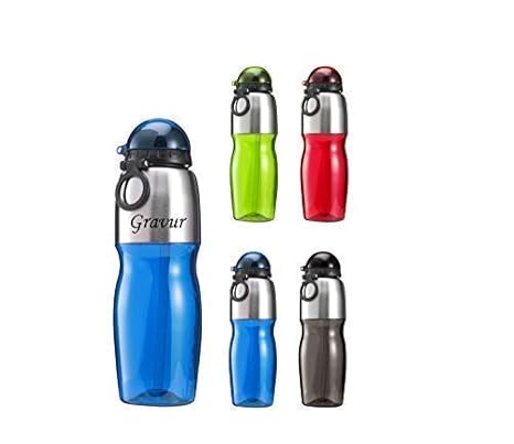 Schmalz Trinkflasche mit Gravur Kunststoff mit Edelstahl-Applikation Isolierflasche Wandern Camping Outdoor graviert (blau)