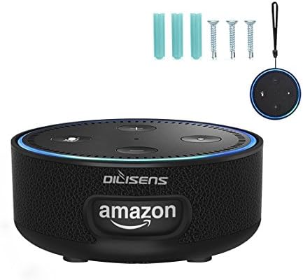 Dilisens Echo Dot Case Protective Carrying Case Cover for Amazon Echo Dot (Fits Echo Dot 2nd Generation only) with Wall Mount and Wrist Strap (Black)