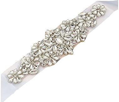 Silver Crystal Embellished Belts with Rhinestones for Bridal Wedding Gowns Evening Desses (Ivory)