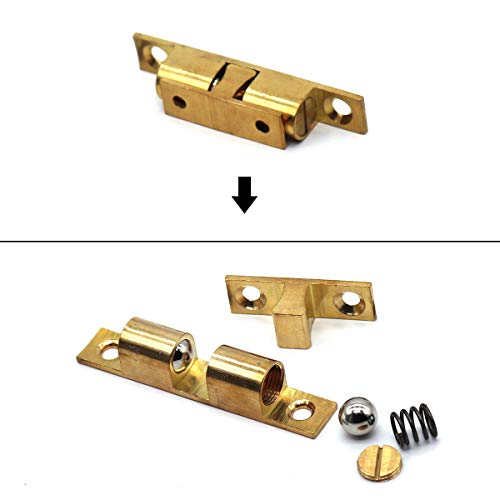 70MM Ball Catch Omitfu Set of 5 Solid Brass Adjustable Double Ball Tension Roller Catch Latch Hardware Fitting for Cabinet Closet Furniture Door with Screws - Thumbnail 2