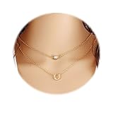Zealmer Good Luck Horseshoe Necklace Women Layered Gold Chain Clear Crystal Necklace Double Layers