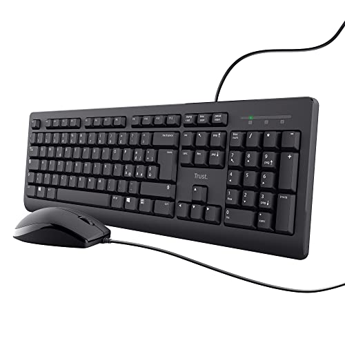 Trust Taro Set Tastiera e Mouse Cablati USB, Layout Italiano QWERTY, per PC/Laptop/Notebook Mac/Windows, Cavo di 1.8 Metri, Tastiera Resistente ai Liquidi, Ergonomico, Nero