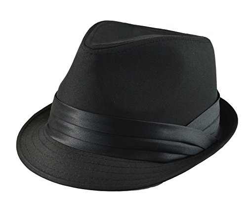 Mens Classic Fedora Plain Basic Solid Trilby Short Brim Hat S/M, L/XL AVL Black ((S/M ) 2 1/4 / 7 1/8 / 57cm)