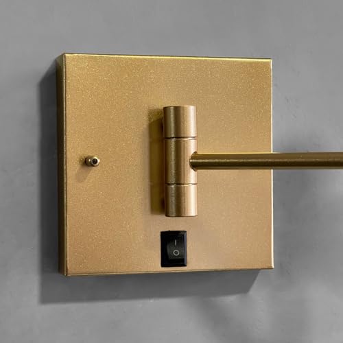 Arandela luminaria de Parede Quadrada Articulável Dourado Com Interruptor aluminio e Cúpula algodão bege