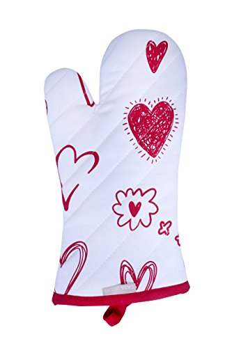 Pot Holders and Oven Mitts, Valentine Hearts Design, Heat Resistant, Made of 100% Cotton, Eco-Friendly & Safe, Set of 1 Oven Mitt and 1 Pot Holder, Pot Holders and Oven Mitts Sets By CASA DECORS - Thumbnail 2
