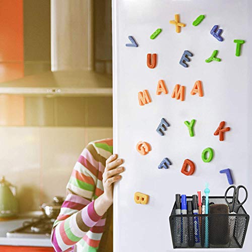 Black Wire Magnetic Pencil Holder - 2 Generous Compartments Magnetic Storage Basket Organizer - Extra Strong Magnets - to Hold Whiteboard, Refrigerator, Locker Accessories