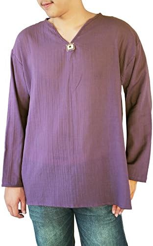 ZERSTYLE Men's T-Shirt Cotton 100% Hippie Shirt V-Neck Summer Beach Yoga Top (3X-Large, Purple1)