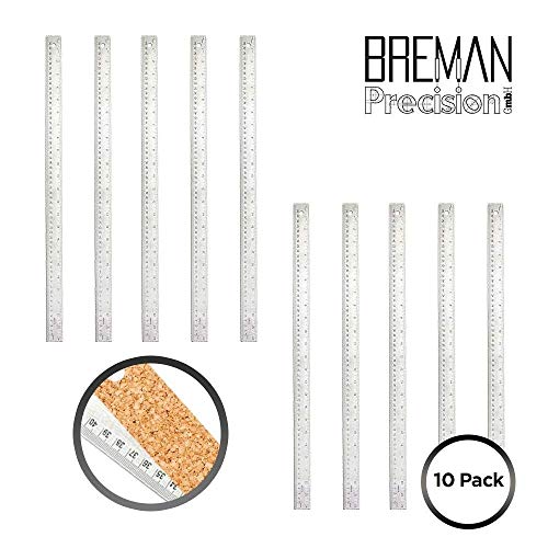 24 Inch Non Slip Steel Ruler Pack of 10-24 Inch High Grade Flexible Stainless Steel Ruler 10 Pack Set with Non Slip Cork Base for Excellent Precision and Accuracy (10 Pack).