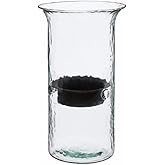 Glass Hurricane Pillar Candle Holder with Rustic Metal Insert, Perfect as a Centerpiece (Large)