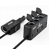 Opluz Car Charger, 4-Socket Cigarette Lighter with 6-Port USB Adapter| Build-in Fuse and 80CM Extension Cable