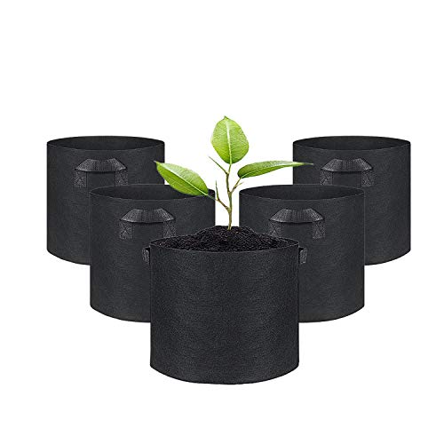 SunTrade 5-Pack 5 Gallon Black Grow Bags/Aeration Fabric Pots with Handles (5-Gallon(5-Pack))