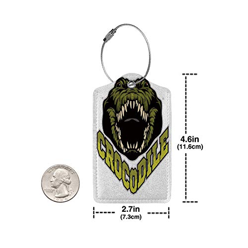 Flexible Travel Leather Luggage Tag,Angry Alligator Mascot,With Name ID Card Perfect to Quickly Spot Luggage Suitcase