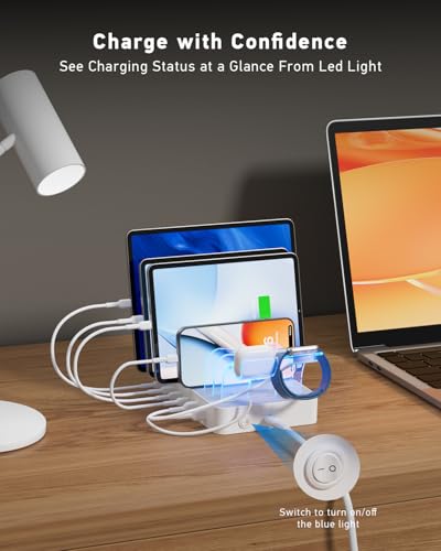 SooPii 90W Charging Station for Multiple Devices, 6 Ports Multi USB C Charging Station with 6 Mixed Short Cables, 20W PD Charging Dock for iPhone, Galaxy, iPad, Tablet and More