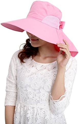 LA Haute Womens Summer Sun Hat UPF 50 Cotton Sun Cap Foldable Wide Brim Beach Hat with Chin Strap