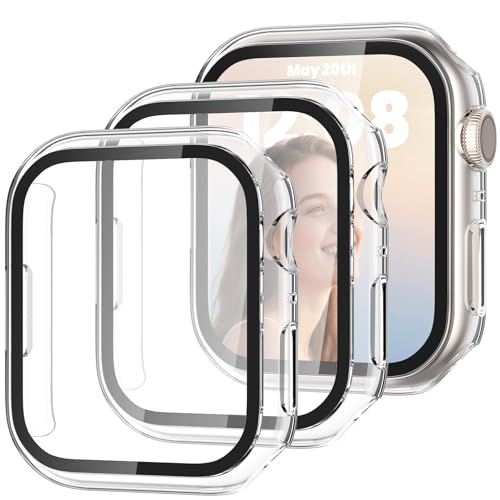 Delidigi 3 Pieces Protective Apple Watch Series 6/Series 5/Series 4/SE 40mm, Ultra Thin PC Case, with Full Tempered Glass Screen Protector Protective Case for iWatch (Transparent)