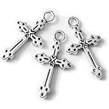 Heather's cf 95 Pieces Silver Tone Small Cross Beads DIY Charms Pendants 21 X 11mm