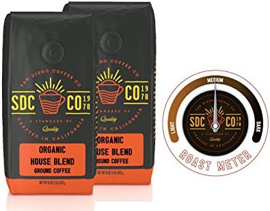 San Diego Coffee Organic House Blend, Medium Roast, Ground, 16-Ounce Bags (Pack of 2)