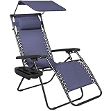 Best Choice Products Folding Zero Gravity Recliner Lounge Chair W/Canopy Shade & Magazine Cup Holder-Navy Blue
