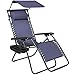 Best Choice Products Folding Zero Gravity Outdoor Recliner Patio Lounge Chair w/Adjustable Canopy Shade, Headrest, Side Accessory Tray, Textilene Mesh - Navy Blue