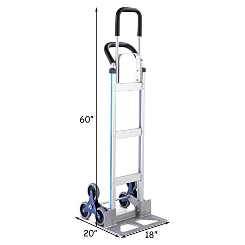 2-In-1 Aluminum Folding Stair Climber Cart Hand Truck Capacity 550 LBS w/3 Wheel Design