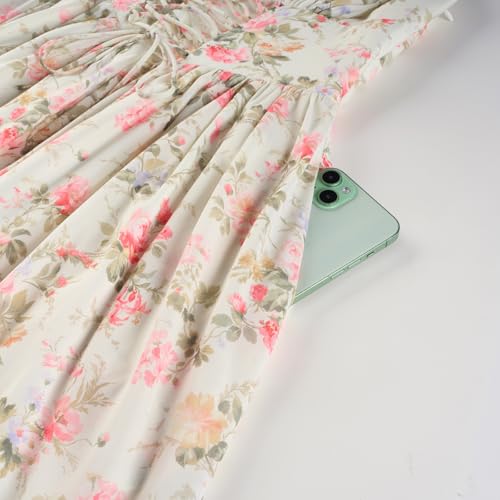 SCARLET DARKNESS Women's Summer Maxi Dress Spaghetti Strap Beach Dress Sleeveless Floral Print Chiffon Dress with Pockets