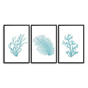 3 Piece Framed Canvas Wall Art Simple Seabed Elements Canvas Prints Home Artwork Decoration for Living Room,Bedroom - 16"x24"x3 Panels